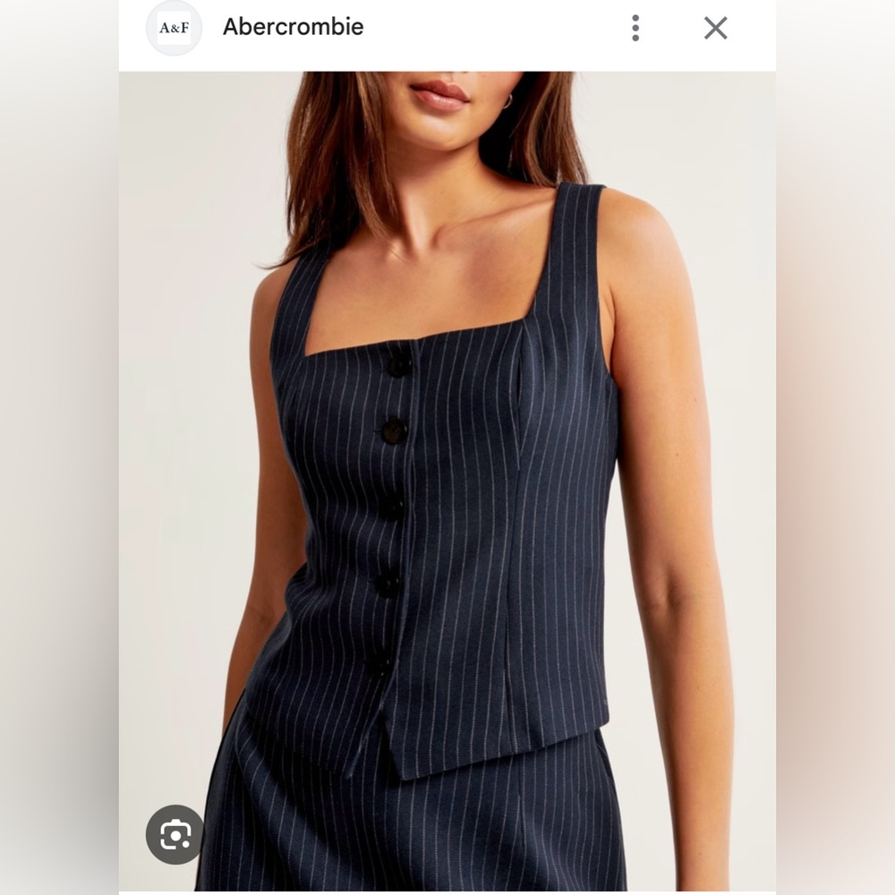 Abercrombie & Fitch Mara Tailored Vest. Square neck top. Navy pinstripe. - Picture 2 of 6
